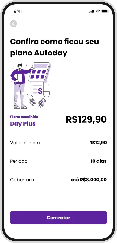 Tela secundária do aplicativo Autoday desenvolvido pela Phurshell