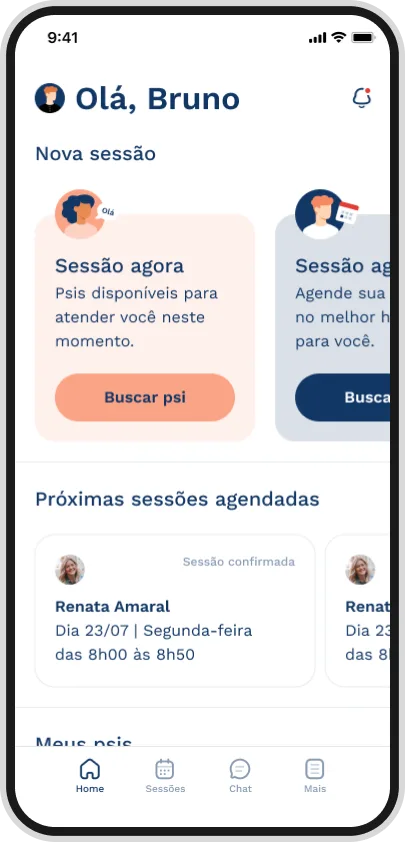 Interface principal do aplicativo Psiapp desenvolvido pela Phurshell