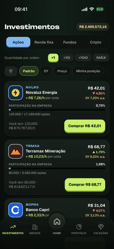Investimentos em ações